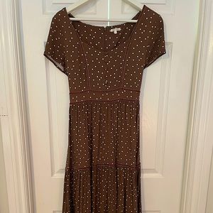 Rylee + Cru brown polka dot dress with ties like new condition size sm